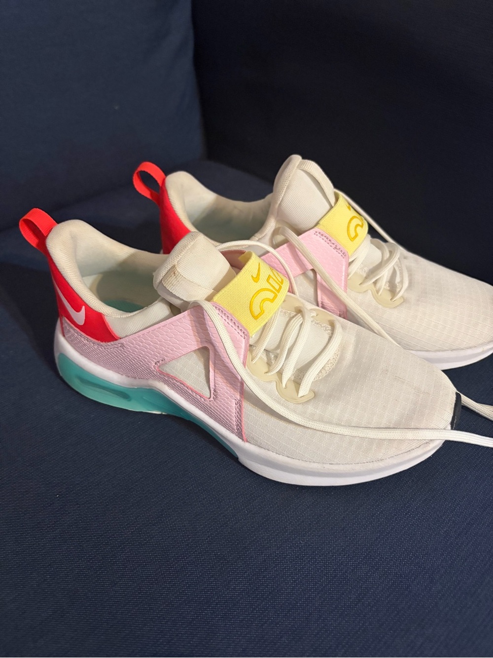 Nike airmax White Sneakers with Pink, Red, Yellow & Teal Accents